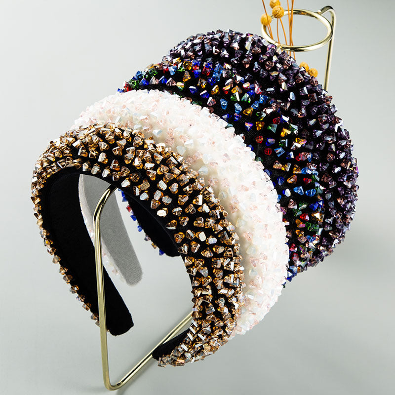 New Baroque Headband Feminine Color Hand-Stitched Glass Bead Headband Thin Sponge Headband - V.I.P Digital Presence