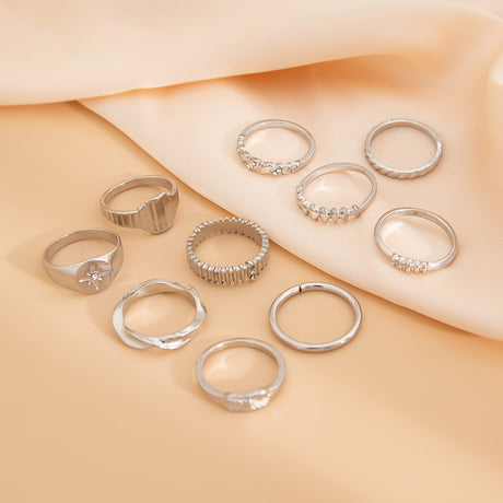 Vintage Irregular Gear Ring Versatile Diamond Set with Metallic Geometric Rings - V.I.P Digital Presence