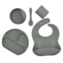 Juego de vajilla de silicona para niños, vajilla de alimentación complementaria para bebés, con bolsillo para saliva, ventosa, tazón, cuchara, plato de cena, babero, juego de 5 piezas