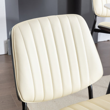 2-piece retro linen chair set with curved wooden backrest, cushioned seat, adjustable metal legs, (Beige PU) - V.I.P Digital Presence