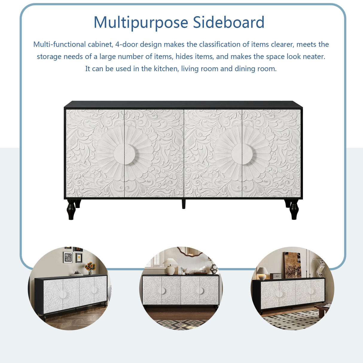 Vintage White Large Faceted Carved And Spliced Doors Combined With Black Frames For TV Stand Table,Sideboards, Accent Cabinets - V.I.P Digital Presence