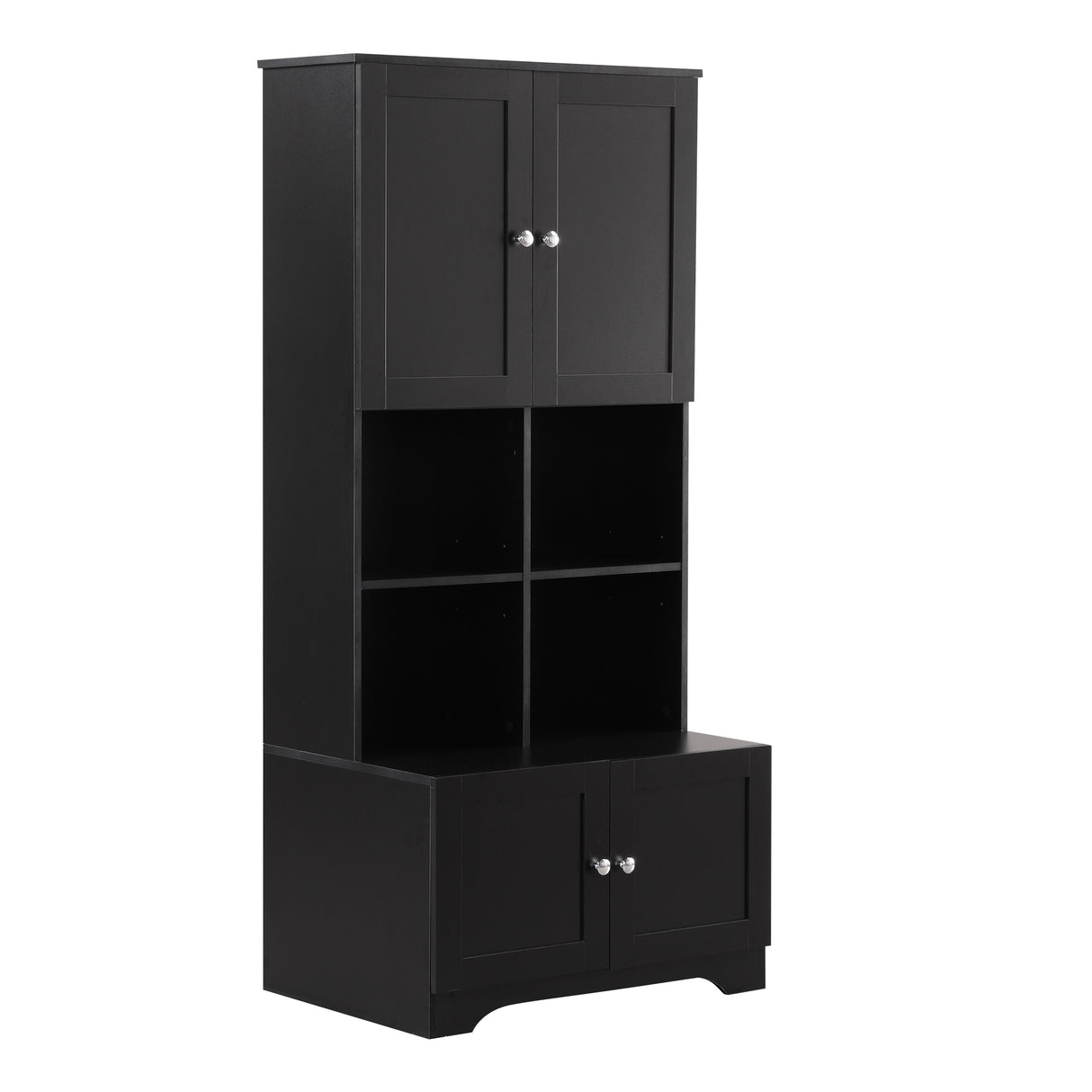 Bathroom storage cabinet, 4-door independent cabinet, adjustable shelf, open multi-layer shelf, black - V.I.P Digital Presence