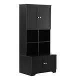 Bathroom storage cabinet, 4-door independent cabinet, adjustable shelf, open multi-layer shelf, black - V.I.P Digital Presence