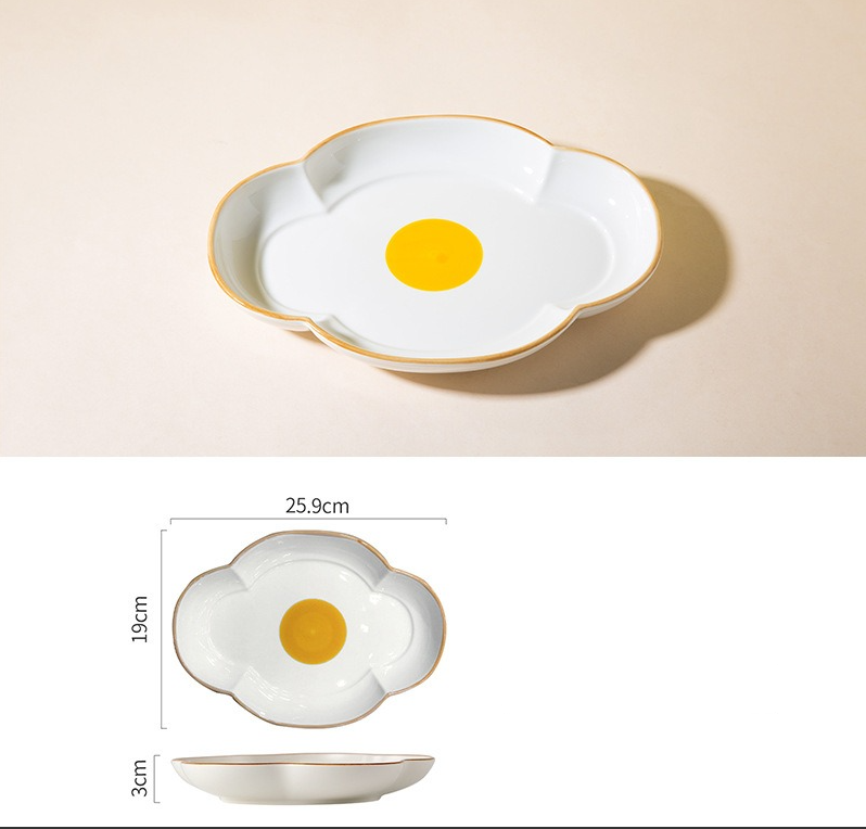 Creative Sun Egg Ceramic Bowl and Dish Set Cute Rice Bowl, Plate, Handle, Plate, Tableware, Home Breakfast Soup Plate - V.I.P Digital Presence