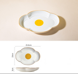 Creative Sun Egg Ceramic Bowl and Dish Set Cute Rice Bowl, Plate, Handle, Plate, Tableware, Home Breakfast Soup Plate - V.I.P Digital Presence