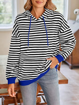 Loose casual striped hooded sweatshirt - V.I.P Digital Presence