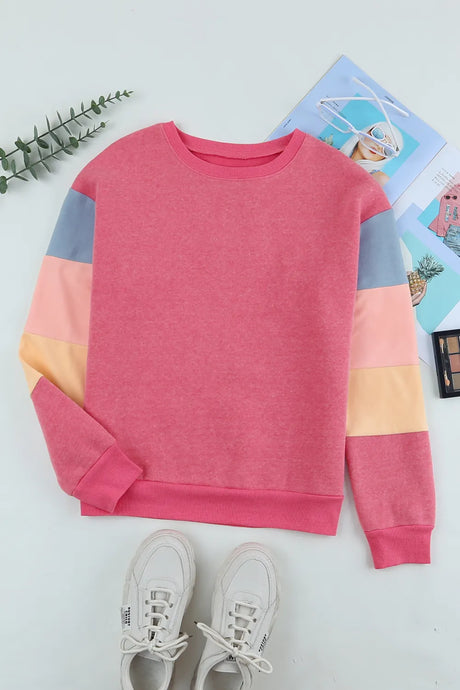Color Block Round Neck Long Sleeve Sweatshirt - V.I.P Digital Presence