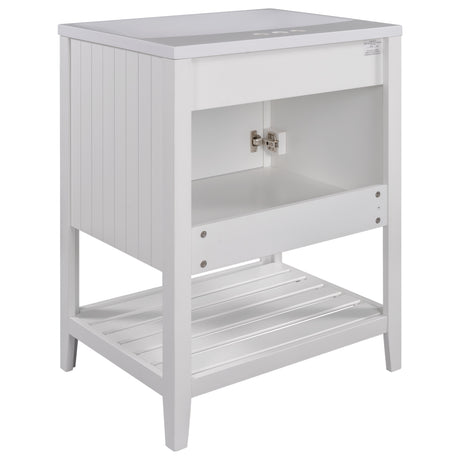 24" White Modern Sleek Bathroom Vanity Elegant Ceramic Sink with Solid Wood Frame Open Style Shelf - V.I.P Digital Presence