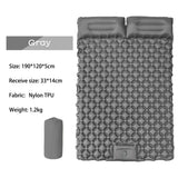 Outdoor double inflatable sleeping pad – with built-in pillow & pump, for camping, backpacking, hiking.