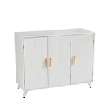 ideboard with wavy texture buffet cabinet, white accent cabinet with door, modern bookcase for kitchen living room - V.I.P Digital Presence