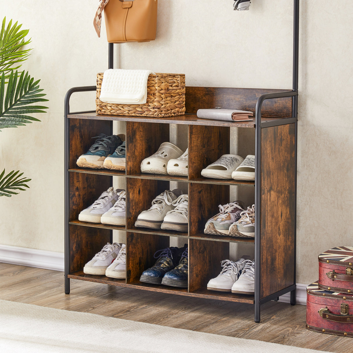 Coat Rack, Hall Tree with Shoe Rack for Entryway, 3-in-1 Entryway Coat Rack and Storage Rack, with 7 Hooks, a Hanging Rod - V.I.P Digital Presence