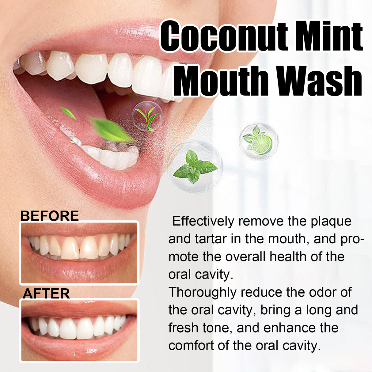 Coconut Mint Mouth Wash, Fresh Breath Clean Tongue Coating Whitening Teeth Oral Care Mouthwash - V.I.P Digital Presence