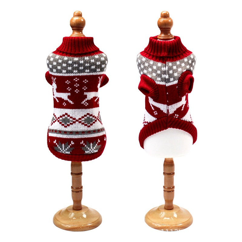 Christmas reindeer maple leaves snowflakes holiday pet clothes high necked knitted sweaters dog and cat clothing jackets - V.I.P Digital Presence