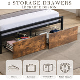 Large bed frame with storage headboard and 2 drawers, LED light bed, charging station, metal platform bed - V.I.P Digital Presence