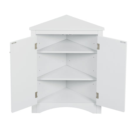 White Triangle Bathroom Storage Cabinet with Adjustable Shelves, Freestanding Floor Cabinet for Home Kitchen - V.I.P Digital Presence