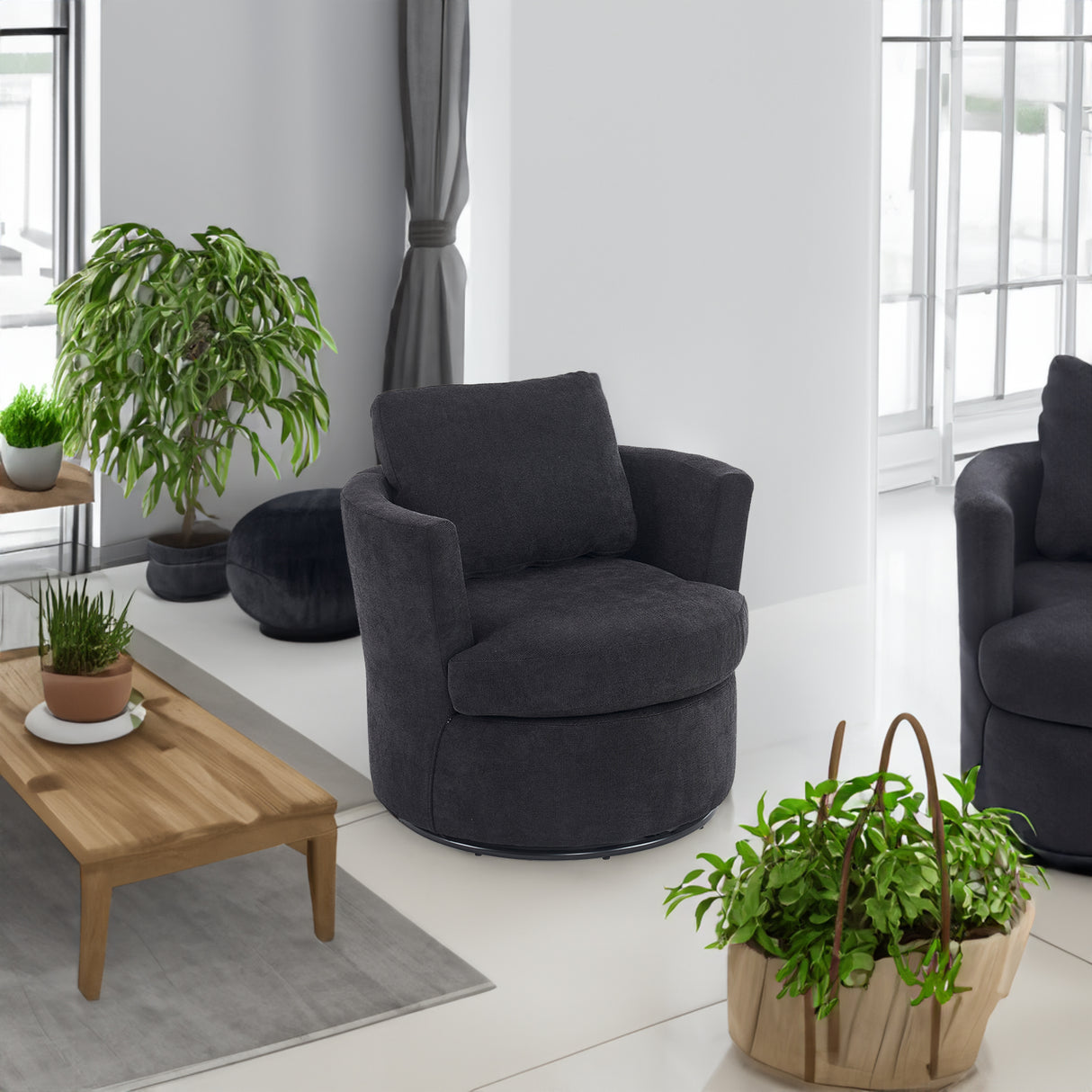 Rotating bucket chair living room comfortable circular sofa chair 360 degree rotating bucket chair armchair (black) - V.I.P Digital Presence