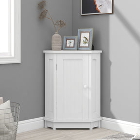 White Bathroom Cabinet Triangle Corner Storage Cabinet with Adjustable Shelf Modern Style MDF Board - V.I.P Digital Presence