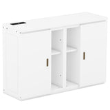 Full Size Murphy Bed with Shelves, Cabinets and USB Ports,White