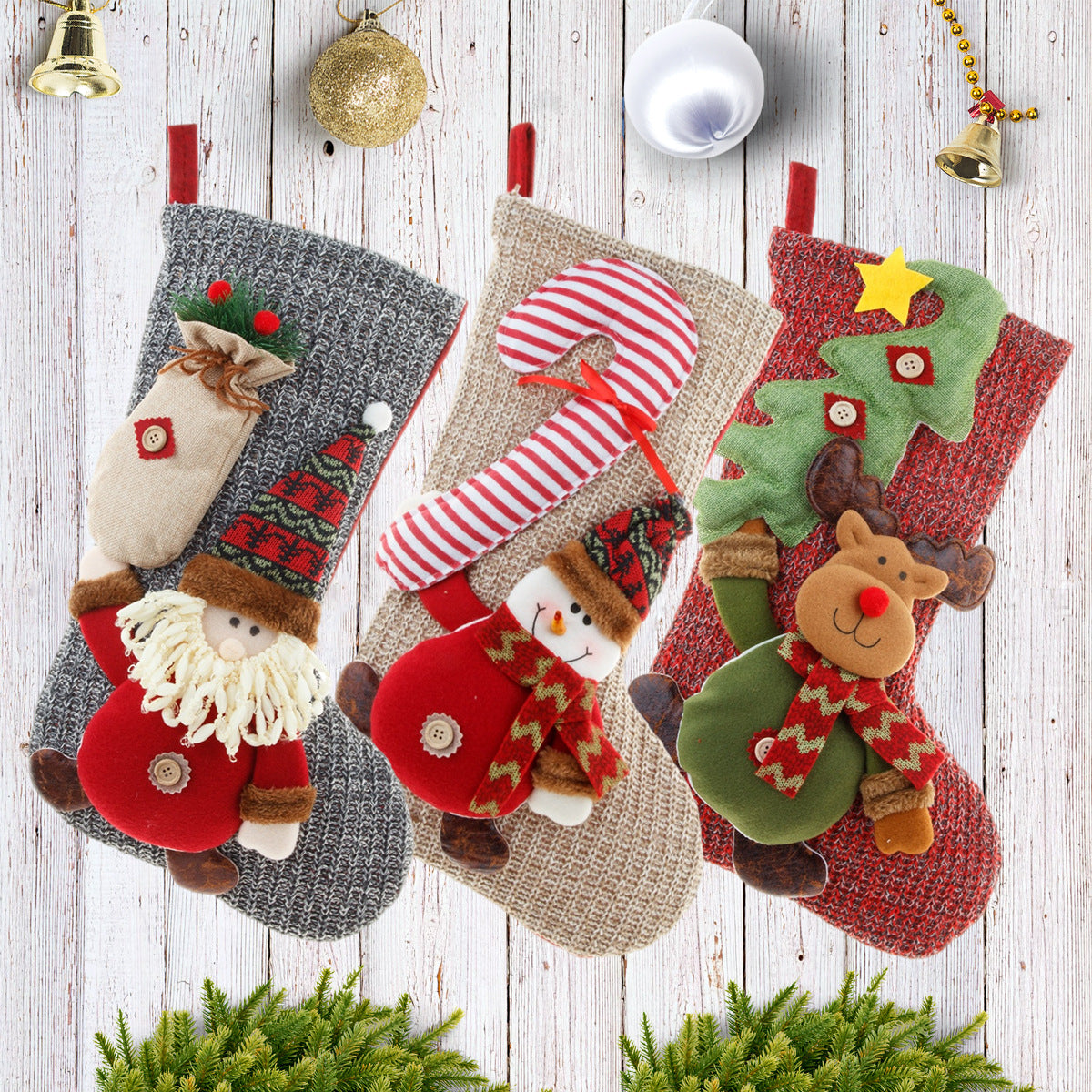 Christmas Decorations Knitted Yarn Large 3D Santa Claus Snowman Deer Christmas Socks Gift Bag - V.I.P Digital Presence