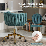 Accent Chair Makeup Chair with Hand Woven Backrest, Modern 360° Swivel Home Office Desk Chair for Study (GREEN) - V.I.P Digital Presence