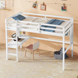Twin Loft Bed with built-in desk and bookcase of three compartments, Guardrails and Ladder,White - V.I.P Digital Presence