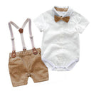 Male baby infant two-piece summer climbing suit with collar, gentleman's white shirt, overalls, tie dress, British style - V.I.P Digital Presence