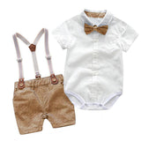 Male baby infant two-piece summer climbing suit with collar, gentleman's white shirt, overalls, tie dress, British style - V.I.P Digital Presence