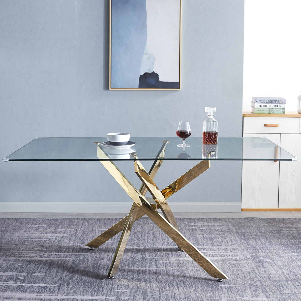 Modern Glass Table for Dining Room/Kitchen, 0.39" Thick Tempered Glass Top, Chrome Stainless Steel Base - V.I.P Digital Presence