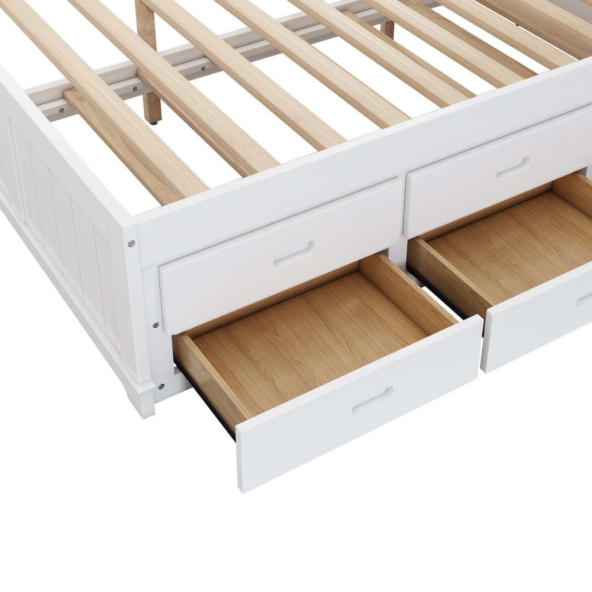 Solid Pine Captain Bookcase Bed with Trundle Bed and 3 Spacious Under Bed Drawers in Casual,Full, White+Walnut - V.I.P Digital Presence