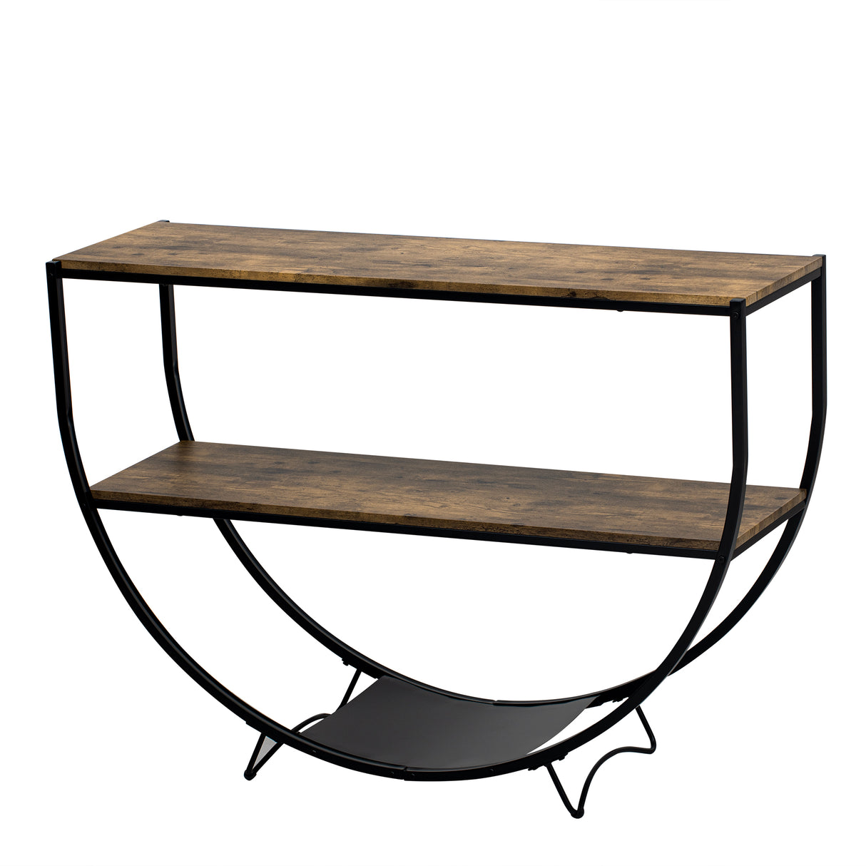 TREXM Rustic Industrial Design Demilune Shape Textured Metal Distressed Wood Console Table (Distressed Brown) - V.I.P Digital Presence