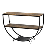 TREXM Rustic Industrial Design Demilune Shape Textured Metal Distressed Wood Console Table (Distressed Brown) - V.I.P Digital Presence