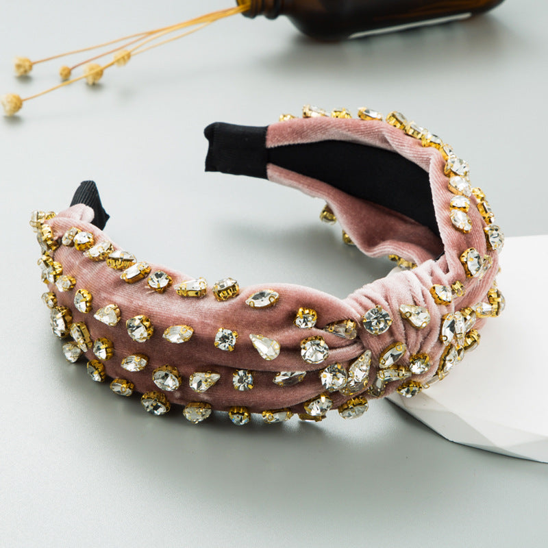 Exaggerated Fashion Hair Bands Female Corduroy Temperament Sweet Hair Ornaments Wide Side Knotted With Diamonds Headband - V.I.P Digital Presence