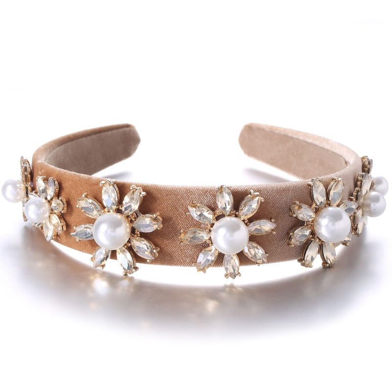 Baroque Large Pearl Flower Set with Colorful Diamonds Fashion Hair Hoop - V.I.P Digital Presence