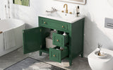 30" Bathroom Vanity with Sink Top, Bathroom Vanity Cabinet with Door and Two Drawers, Solid Wood Frame, One Package, Green - V.I.P Digital Presence