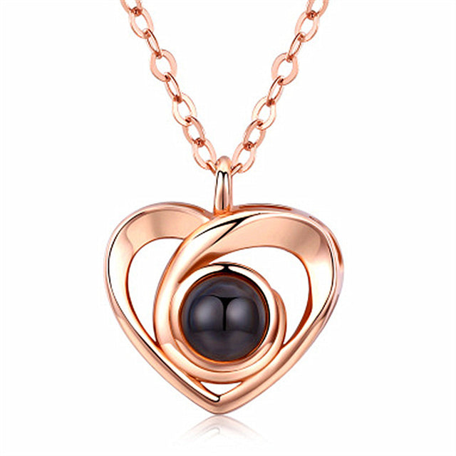 Silver Love Heart shaped Projection Pendant Necklace in 100 Languages, I Love You Projection Pendant Clavicle Chain - V.I.P Digital Presence