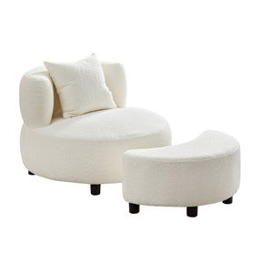 Modern Chair, Single Teddy Fabric Sofa Chair with Ottoman Foot Rest Comfy chair for Living Room Bedroom and Office,Beige - V.I.P Digital Presence