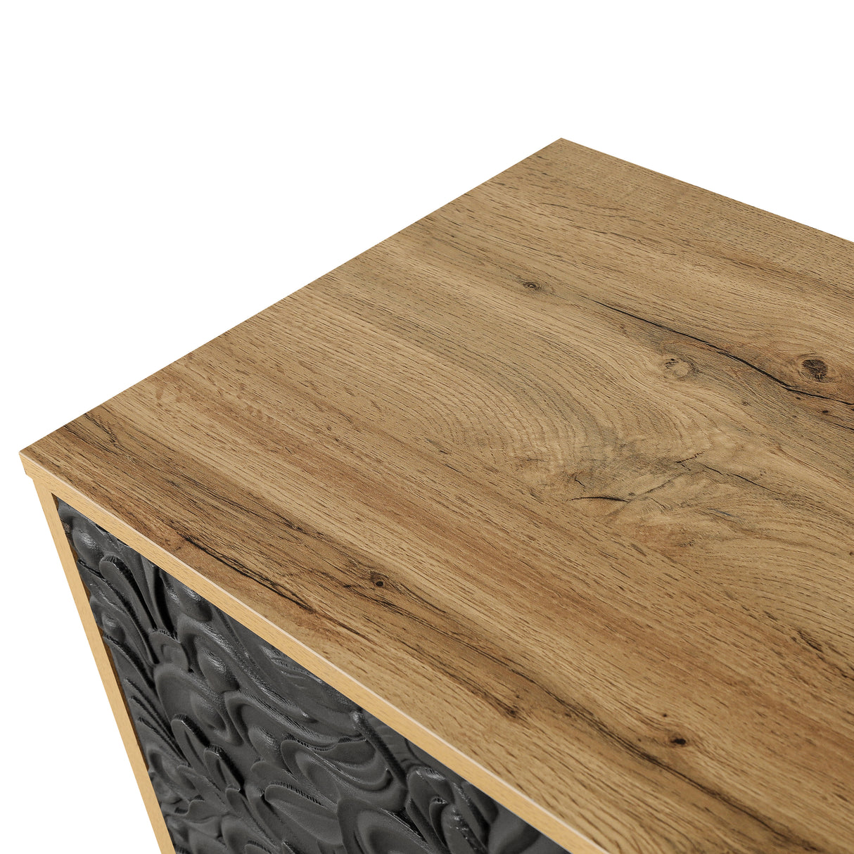 Black Carved Symmetrical Design Door And Wood Coloured Frame For TV Stand Table,Living Room ,Entryway - V.I.P Digital Presence