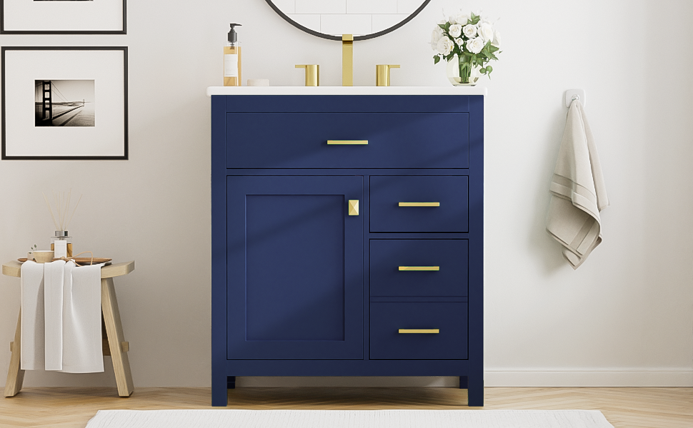 30-Inch Blue Bathroom Vanity with Ceramic Sink and Ample Storage - Ideal Choice for Small Bathrooms - V.I.P Digital Presence