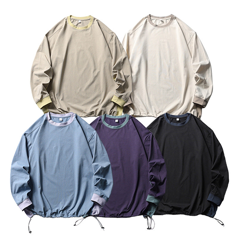 Trendy American Style Loose Long Sleeve T-Shirt for Men and Women, Breathable Quick-Dry Sun Protection with Drawstring Hem Round Neck Top - V.I.P Digital Presence
