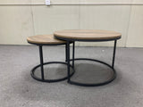 A set of nested coffee tables, 27.6-inch round coffee table, industrial wood veneer, with sturdy metal frame (brown) - V.I.P Digital Presence