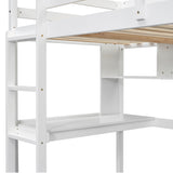 Twin Loft Bed with built-in desk and bookcase of three compartments, Guardrails and Ladder,White - V.I.P Digital Presence