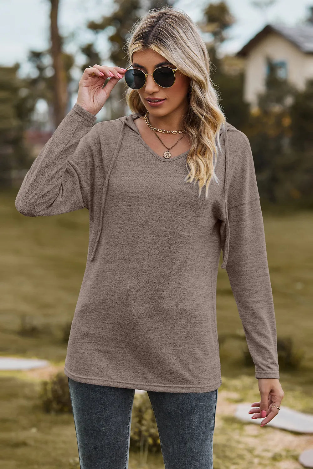 Drawstring Dropped Shoulder Hooded T-Shirt - V.I.P Digital Presence