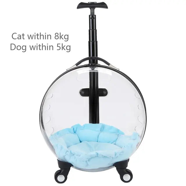 Rolling Pet Travel Trolley with Wheel, Transparent Capsule, Pink, Green, Puppies, Dogs, Cat Carriers Bag, 5-20Kg - V.I.P Digital Presence