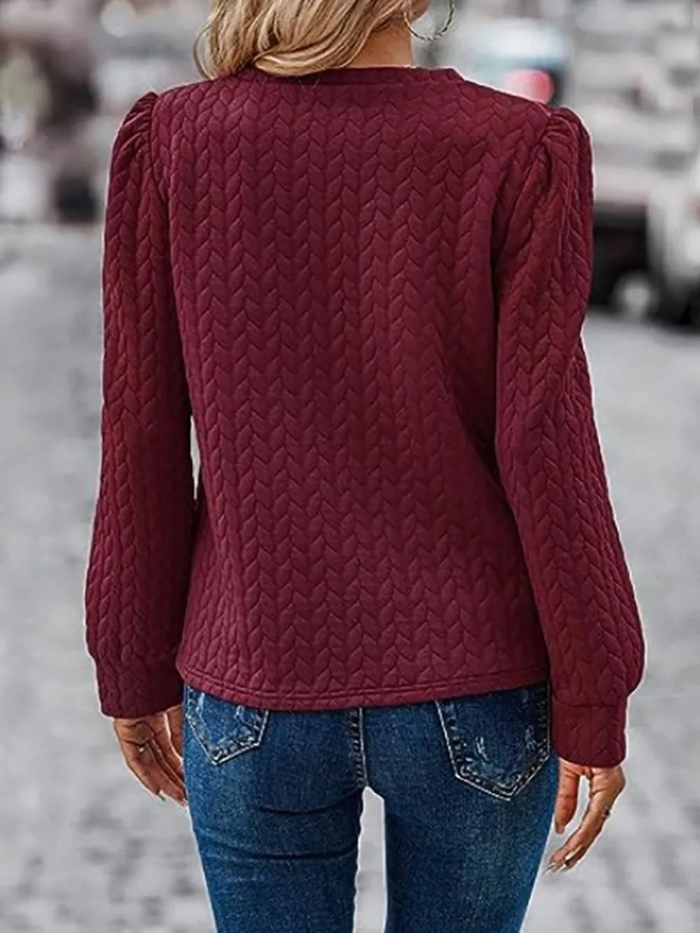 Textured Round Neck Long Sleeve Sweatshirt - V.I.P Digital Presence