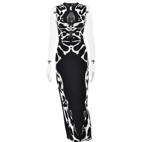 Summer Printed Leopard Pattern Hollow-out Sleeveless Waist-cinched Sexy Dress - V.I.P Digital Presence