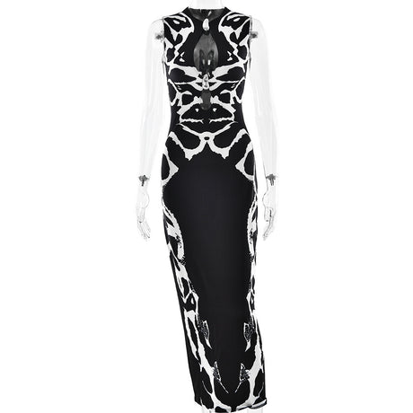 Summer Printed Leopard Pattern Hollow-out Sleeveless Waist-cinched Sexy Dress - V.I.P Digital Presence