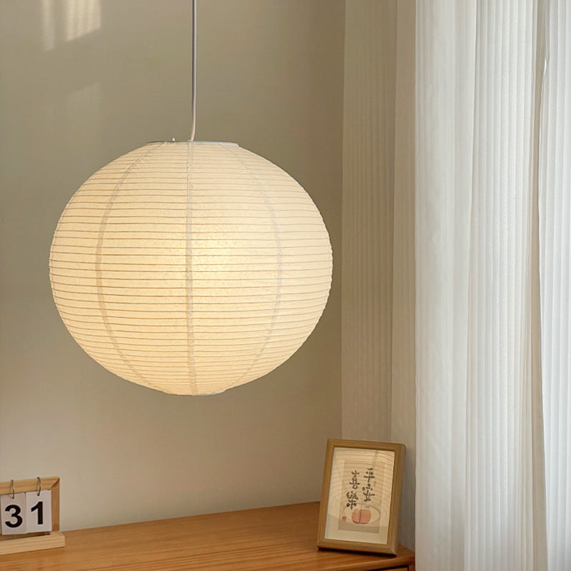 White Japanese style pendant light simple living room round rice paper round LED pendant light - V.I.P Digital Presence