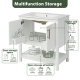 30-Inch White Bathroom Vanity with Ceramic Sink and Versatile Storage - Ideal for Small Bathrooms - V.I.P Digital Presence