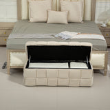COOLMOR storage Ottoman chair, bedroom end stool, cushioned fabric entrance cushioned footstool with safety hinge (beige) - V.I.P Digital Presence