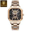 POEDAGAR Fashion Men Luxury Wristwatches Chronograph Luminous Waterproof Date Man Watch Square Dial Leather Quartz Men's Watches - V.I.P Digital Presence